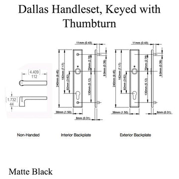 11684525 DALLAS CONTEMPORARY LEVER HANDLE, M1643 / 2161N SET - MATTE BLACK For 2.25” Thick Door.